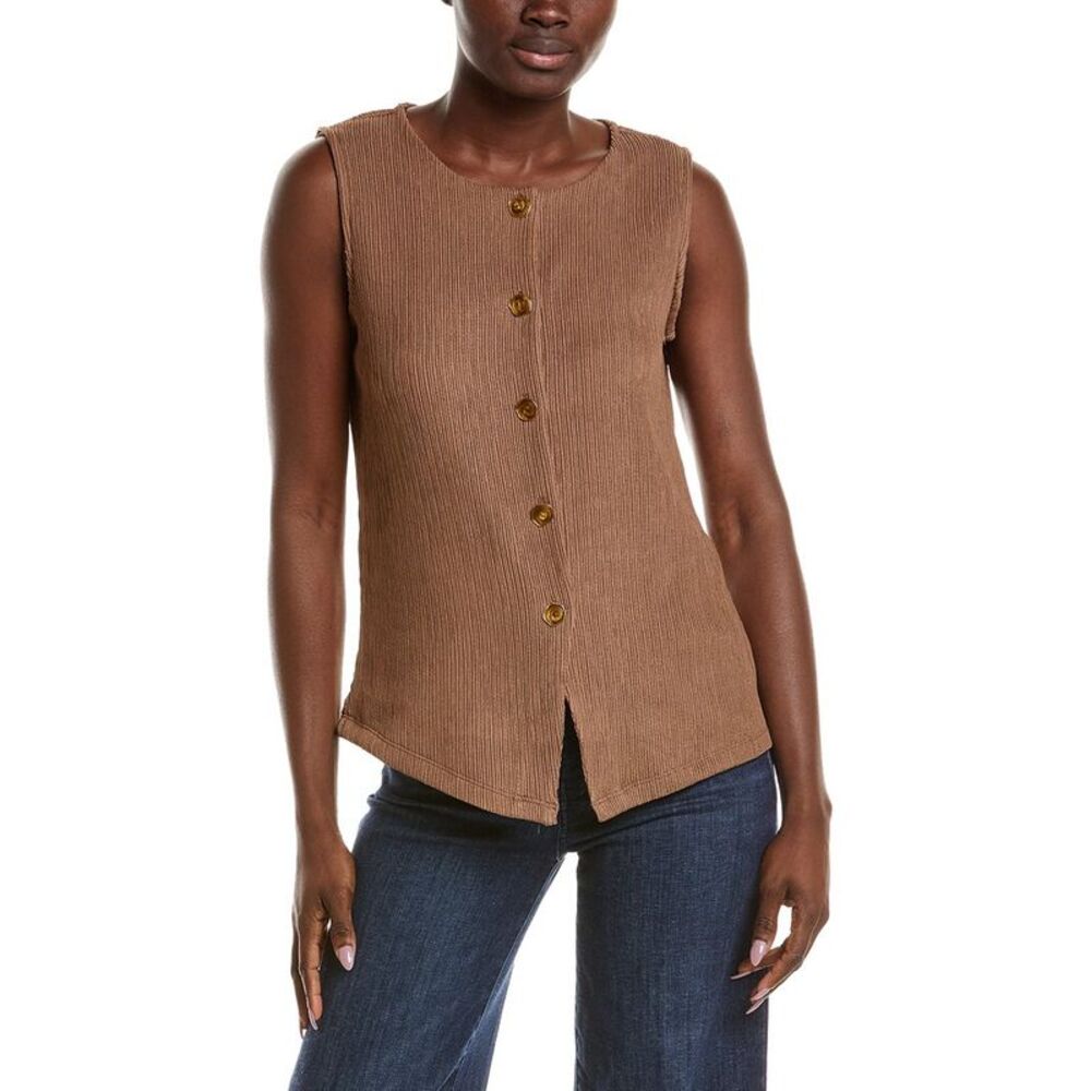 Anne Klein Womens Crinkle Vest, Brown
